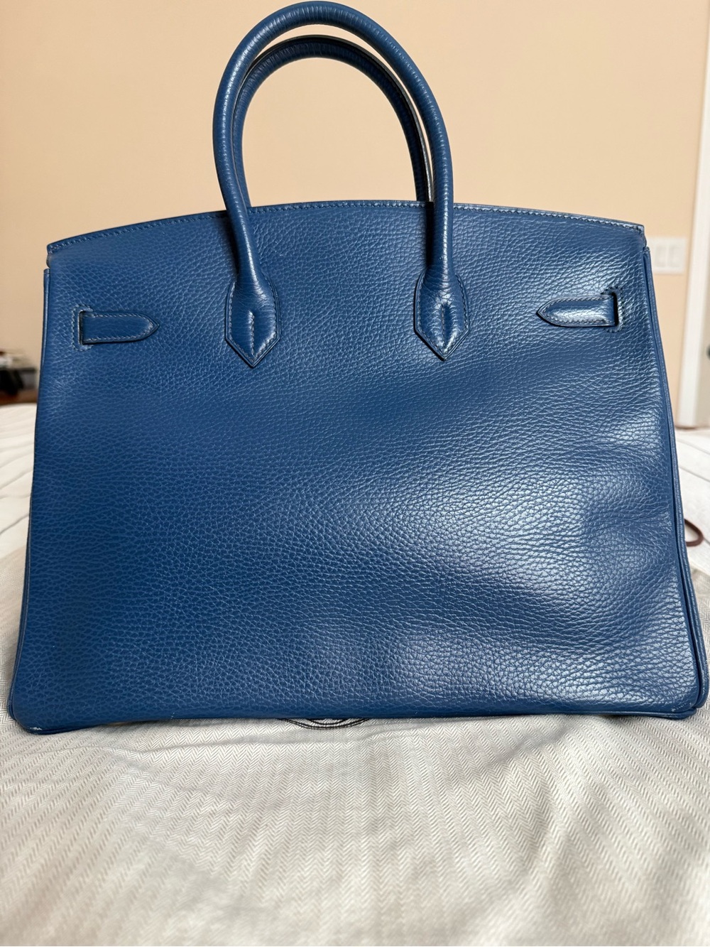 Hemes Birkin 35 Ardennes F square in Cobalt Blue  with Gold Hardware - Picture 2 of 14